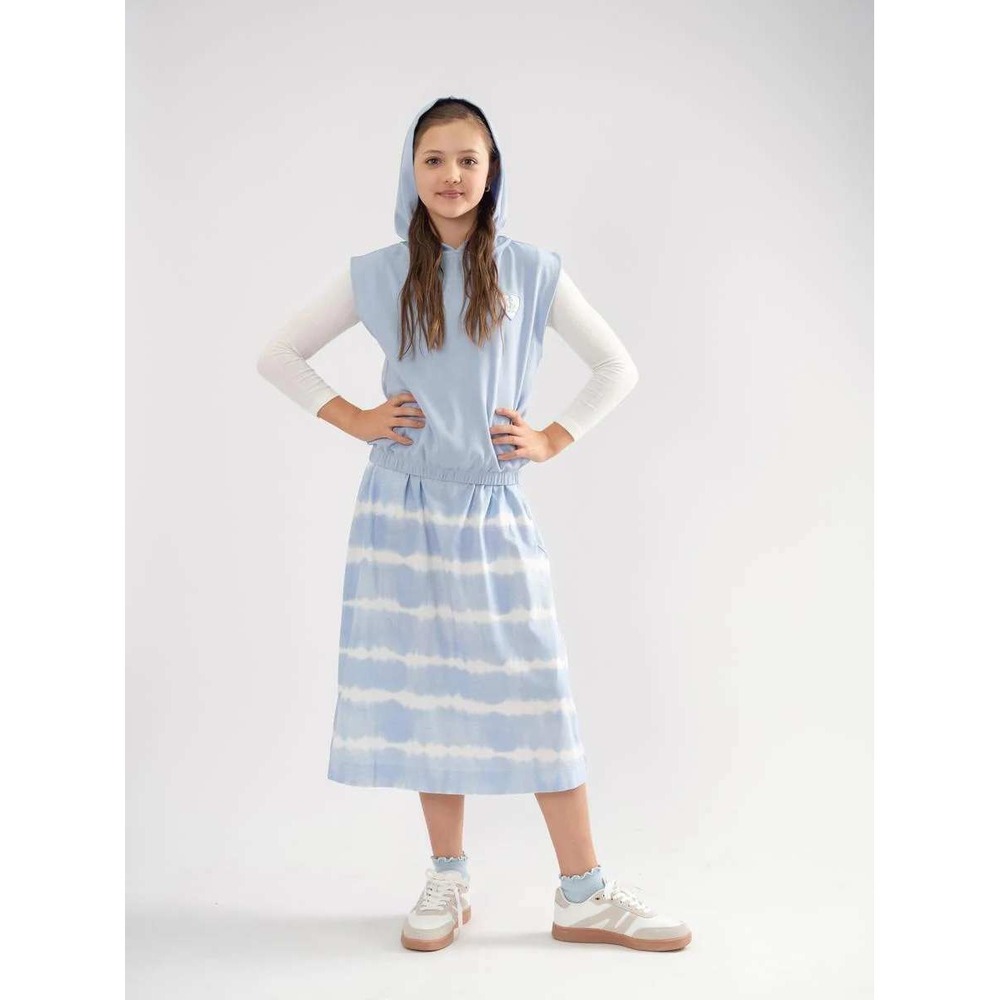 Teela Kids Maxi Skirt Blue Tie Dye Drawstring Elastic Waist Size 18